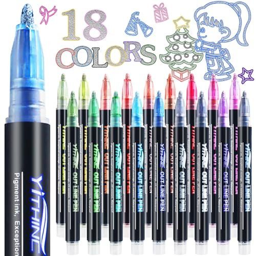 YITHINC Glitzerstifte Magische Stifte, Adventskalender Kinder Mädchen, ideen Adventskalender Füllung, Nikolaus Geschenke Kinder, 18 Outline Stifte Metallic Zauberstifte, Mädchen Geschenke 4-14 jahre