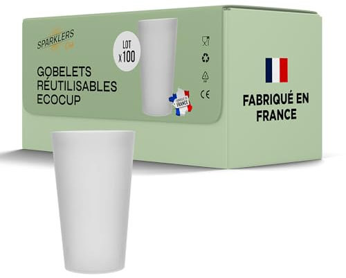 SPARKLERS CLUB Lot de Gobelets Réutilisables Givré ECOCUP 30cl -150 Lavages au Lave Vaisselle - Verre Bière Réutilisable en Polypropylène - Gobelet Eco Cup pour tout évènement (100, 50cl)