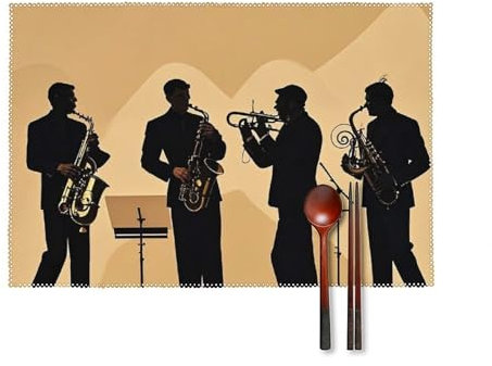 Platzsets, 6 Stück, Silhouette eines Jazz-Quartetts, rutschfest, waschbar, für drinnen und draußen, abwischbare Tischsets für Küche, Esszimmer, Party