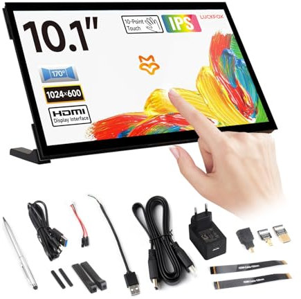 LUCKFOX for Raspberry Pi 5 10.1inch HDMI Touchscreen Plug&Play for Raspberry Pi Screen 1024x600 Portable Monitor with Stand 10 Point Touch Display with Dual-Track Speakers Second Screen for Laptop PC