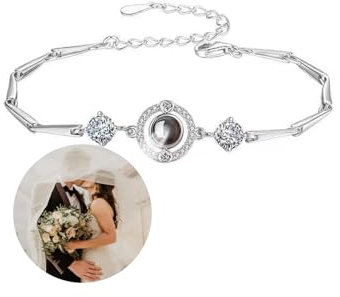 AVINVAN 925 Sterling Silver Personalised Bracelet for Women - Photo Bracelet with Custom Engraving, Memory Gift