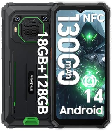 Blackview Rugged Smartphone BV6200Pro Android 14, 13,000mAh 18W Fast Charge, 18GB RAM+128GB ROM/2 TB, 6.6 HD+120Hz,13MP Waterproof Phone,3 Card Slots 4G Rugged Mobile Phone/NFC/OTG/GPS-Green