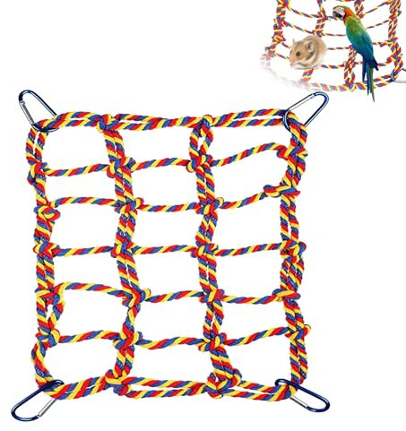 Rat Cage Accessories, Parrot Climbing Net Colorful Parrot Perch Rat Hammock Rope Perch with 4 Hooks Small Animal Supplies Rope Ladder for Parrot Bird Hamster Squirrel