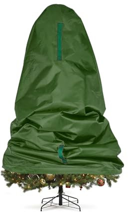 Upright Christmas Tree Storage Bag with Adjustable Straps, Xmas Tree Cover with Drawstring for Artificial Tree Standing, Dustproof Durable Lightweight Convenient, Vertical Xmas Storage Bag (DGN, 9FT)