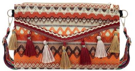 WisePoint Sac à bandoulière tissé, sac à bandoulière bohème en paille tissée pour femme, Orange