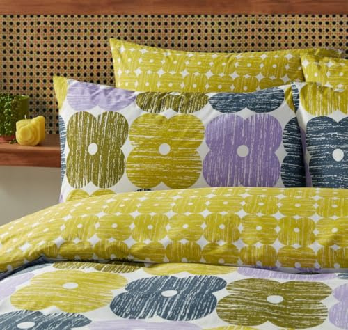 Orla Kiely Bettwäsche-Set, strukturierte Blume, 100 % Baumwolle, Flieder/Moos (Einzelbett (137 x 200 cm)