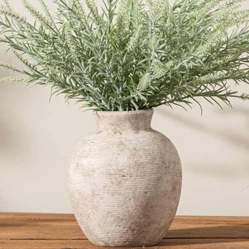 Vanselia Ceramic Flower Vase Home Decor - Farmhouse Table Vases Rustic Vintage Living Room Kitchen Bedroom Decorations for House Book Shelf Office Coffee Desk Dining Fireplace (7.4 Retro)