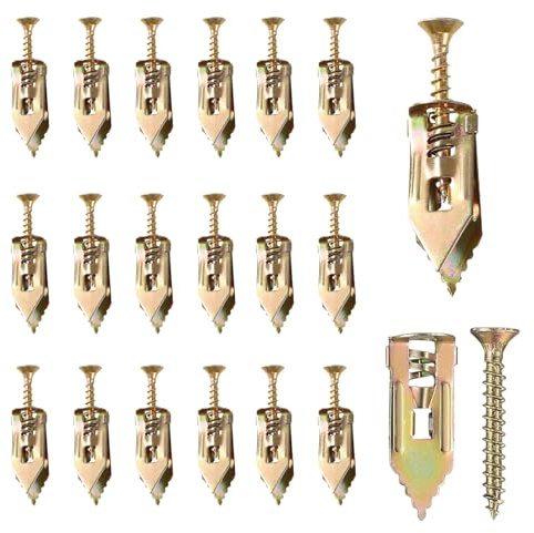 100Pcs Plasterboard Wall Plugs and Screws Set, Plasterboard Fixing Screws, Metal Self-Drilling Anchor, Expansion Anchors with Self Drilling Screws for Gypsum Board M4*30mm