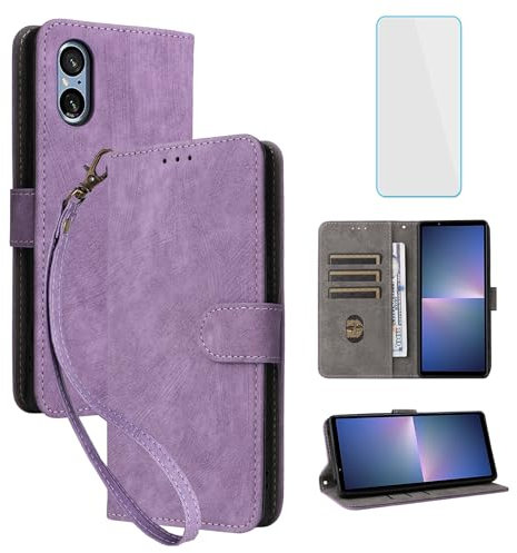 IUQXU Étui portefeuille pour Sony Xperia 5 V 2023 avec protecteur d'écran [blocage RFID] Étui de téléphone portable en cuir à rabat avec porte-cartes et béquille pour Sony Xperia5 V Xperia5V 2023