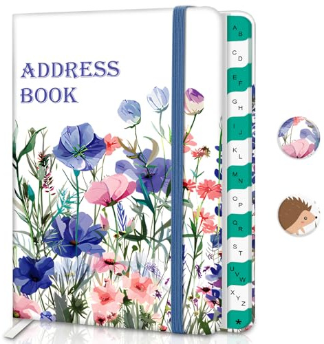 Adressbuch Kleines Taschenformat Hardcover mit Registerkarten, Telefon-Adressbuch 288+ Adressplatz für Internet Website Adresse Kontakte Passwort Organizer,Blume