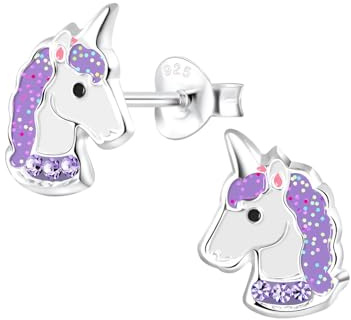 Monkimau Mädchen Ohrringe Einhorn | Ohrstecker aus 925 Sterling Silber | Kinderohrringe hypoallergen