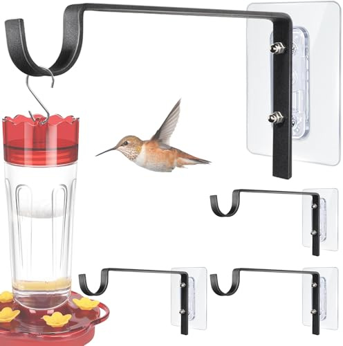 Metal Window Mounted Bird Feeder - 4Pcs Hanger Hook 8 Inch for Hummingbird | window hooks with traceless adhesive & screws, Holds 3.3 lbs,Works on glass/tile/walls & trees,Thoughtful gift