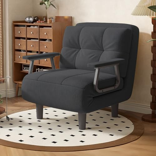 Fabulcozy Schlafsessel 3 in 1 Mit Bettfunktion, Verstellbarer Rückenlehne 5 Winkel, Einzelsofa Mit Armlehnen, Klappsofa Futon Couch, Gästebett für Wohnzimmer, Schlafzimmer