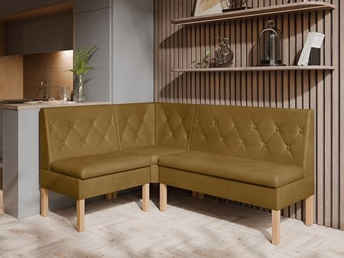 JKG Meble Eckbank fur Essizmmer - Eckbank Küche mit Aufbewahrungsbehälter - Modern Sitzecke Küche - Stoff Velours - gepolsterte Rückenlehne - Honig - Monolith 48-140x200 cm