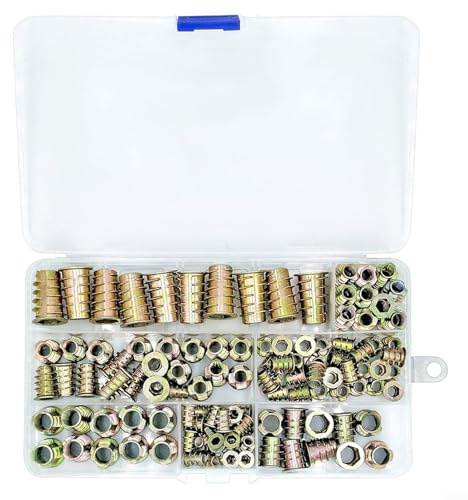 NbgrvB 130 Stück metrische Gewindeeinsätze Sechskantmuttern Kit, Zinklegierung versenkte Möbelmuttern Sortiment für Holz, Kiefer, Sperrholz