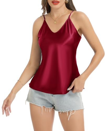 Sopesil Canotta da Donna in Raso Top Donna Estivo con Scollo a V e Spalline Regolabili Sottogiacca Senza Maniche Elegante Rilassato Taille S-2XL