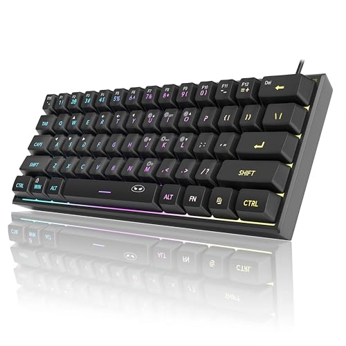ELECTROMANIA Mini Teclado Gaming 60% RGB – Teclado Ultracompacto de 61 Teclas, Sensación Mecánica Silenciosa, Impermeable IPX4, Ergonómico, USB Plug & Play para PC Juegos y Oficina (Modelo TS91)