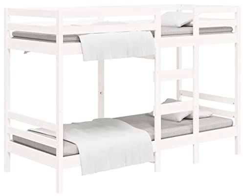 mtlskopl Weißes Kiefern-Etagenbett 75×190 cm, Doppelstock mit Sicherheitsleiste, platzsparend für Jugend- Gäste- & Schlafzimmer