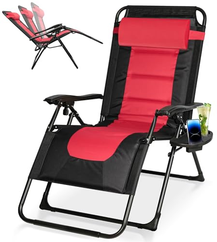 KaO0YaN Sonnenliege Klappbar bis 150kg, Verstellbarer Liegestuhl mit Nackenkissen & Getränkehalter, Ergonomische Gartenliege, Wetterfeste Relaxliege für Garten, Balkon & Strand(Rot)