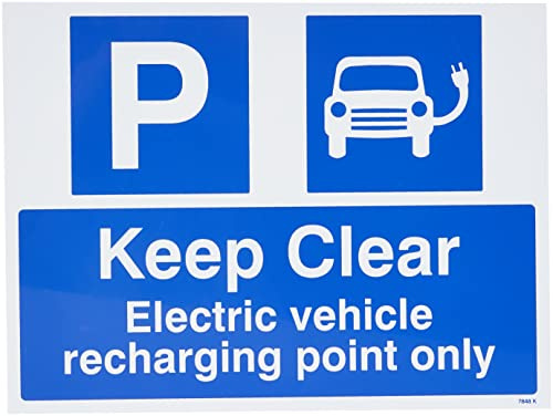 Caledonia Signs 17848K Keep Clear Electric Vehicle Recharging Point Only Sign, Rigid Plastic, 400 mm x 300 mm, White