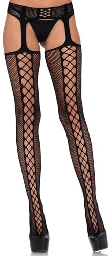 LEG AVENUE Damen Netzstrümpfe mit Angenähtem Strumpfgürtel Strumpfhose