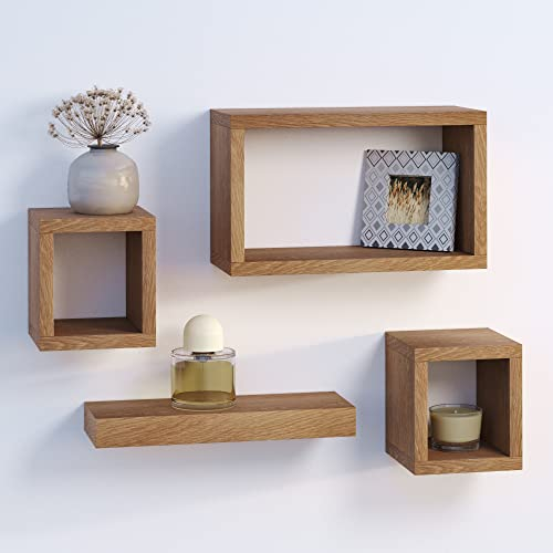 URBNLIVING Schwebendes Wandregal aus Holz, 4er-Set eiche