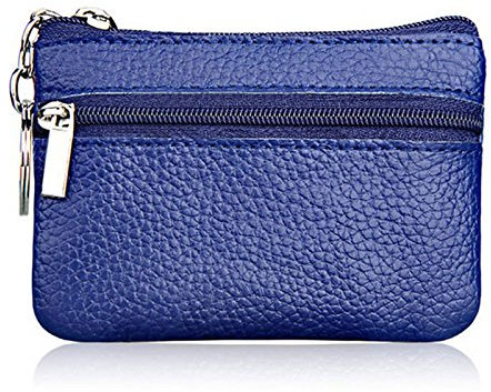 Borsello portamonete e portachiavi con cerniera, unisex, in similpelle, colore: blu