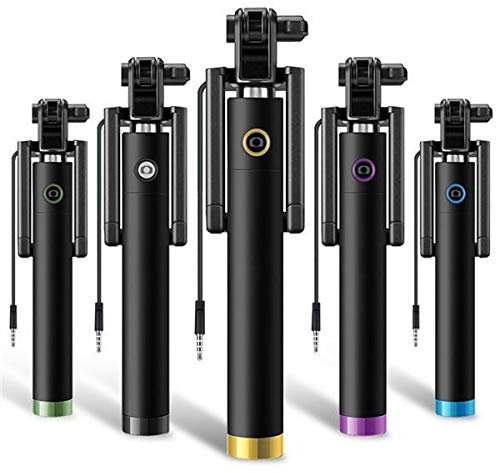 Shot Case - Perche Selfie Metal pour Samsung Galaxy S6 Smartphone avec Cable Jack Selfie Stick Android iOS Reglable Bouton Photo (Couleur Noir)