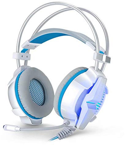 CSZH 7.1 Virtual Bass Surroun Headphones Cuffie Headban con microfono per Xbox One PC Laptop Tablet Mac Smart Phone (bianco blu)