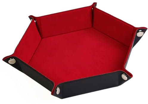 cusdie Würfeltablett Faltbare Hexagon Würfelablage Leder und Samt Würfelhalter für DND Würfelspiel Tischspiele (Rot)