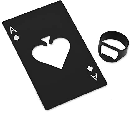 SCSpecial Bottle Opener Ring and Ace Poker Shaped Cap Opener Lightweight Stainless Steel Credit Card Size Beer Soda Bottle Opener Bar Party Supplies