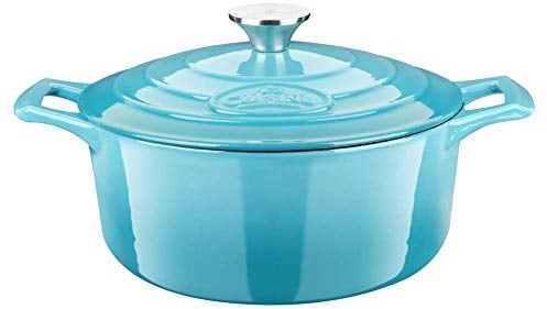 La Cuisine 20 cm Enameled Cast Iron Casserole Dutch Oven Pot – 2 Litre - Matte Black Enamel Interior, Pale Blue Porcelain Enamel Exterior