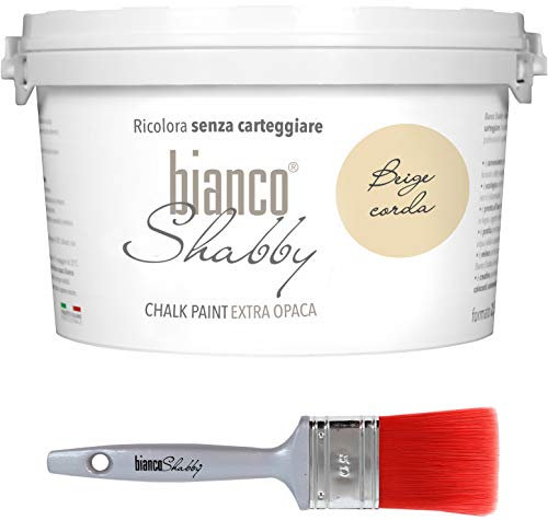 CHALK PAINT Beige Corda - Pittura Shabby Chic Vintage EXTRA OPACA (2,5 Litri) + 1 Pennello Professionale (50 mm)