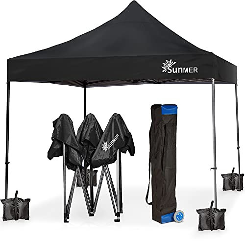 SUNMER Pop-Up-Pavillon, 3 x 3 m, vollständig wasserdicht (420D Oxford PVC) mit robustem, rostbeständigem Stahlrahmen, Tragetasche mit Rollen für einfachen Transport, Schwarz