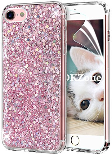 OKZone Cover iPhone SE(2020) [con Pellicola Proteggi Schermo], Custodia con Brillantini Ultra Sottile Design Case di Alta Qualità in Silicone TPU Bumper Cover per iPhone SE(2020) (4,7 Pollici) (Rosa)