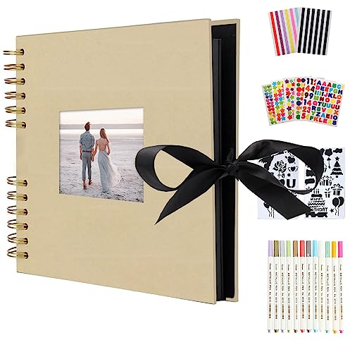 AIOR Fotoalbum zum Selbstgestalten 80 Schwarze, DIY Scrapbook Fotoalben, Fotobuch zum Einkleben, Spiralalbum Vintage für Baby Familie Weihnachten Valentinstag Geburtstag Jahrestag Geschenk (Gelb)