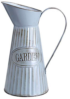 Teri Vase im Shabby-Chic-Stil, groß, aus Zinn, Blumenvase, Übertopf, Metall, Milchkanne, Landhausstil, Nostalgie, Vase mit Griff, Blumentopf für Zuhause, Hochzeit, Café, Dekoration, Blumenvase (Größe
