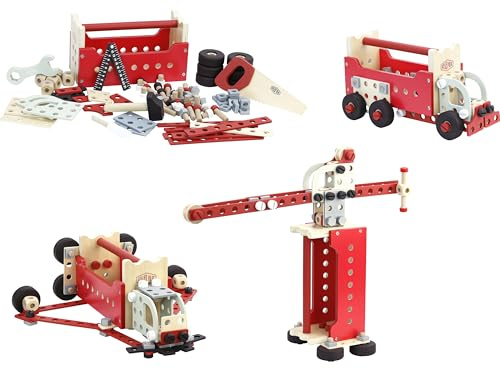 Vilac - Boite à Outils Complète pour Enfants - Jouets Créatif et Educatif en Bois - Coffret Réversible en Camion - Jouet Bricoleur - Construction en Bois - Poignée - Transport Facile - 4 Ans et Plus