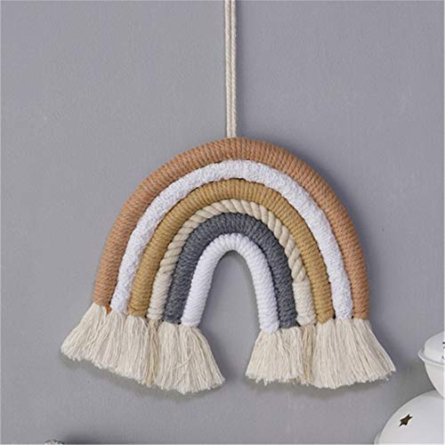 SWECOMZE Boho Makramee Regenbogen Wandteppich Deko, Bohomian Handgefertigte Wandteppich Wandbehang Kindergeburtstag Deko, Partyzubehör, Wanddeko Kinderzimmer (M0279)