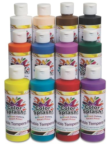 S&S Worldwide Color Splash!® Washable Tempera Paint Set of 12, 8 oz., Assorted Colors (Non-Toxic)