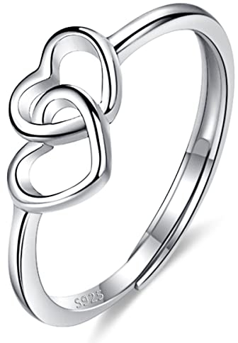 925 Sterling Silber Ring Herz Verstellbar Ringe Silber Schmuck für Damen Frauen Freundin Mädchen Schwester Mutter Geburtstag Geschenke