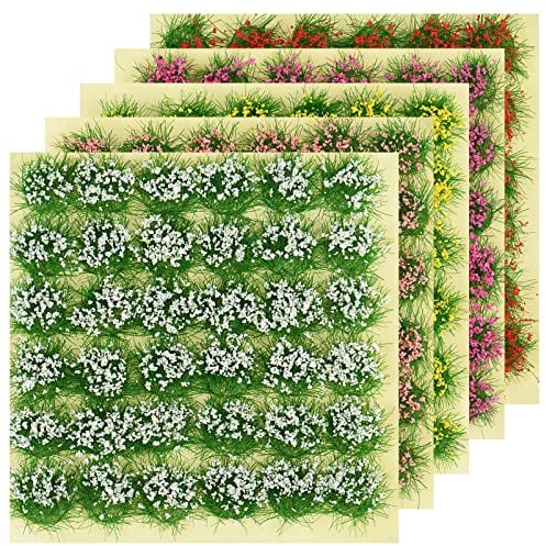 Otzoan 180 Pieces Bushy Tufts White Yellow Red Pink Rose Red Flower Cluster Grass Tufts Kit Train Landscape Railway Artificial Grass Modeling Wasteland Tuft Terrain Model Kit Static Scenery Model