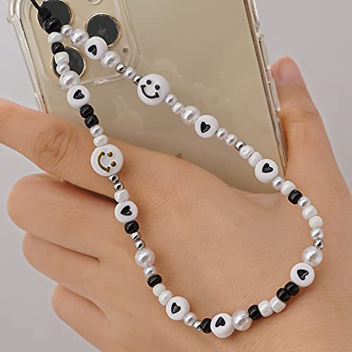 PTNKUIIY Handy Lanyard Anti-Verlorene Handykette,Böhmische Bunte Perlen Telefon Kette Strap Handyanhänger Smiley Gesicht Handy Straps Mobile Handy Schmuck Perlen Anhänger Hängen Chian für Frauen