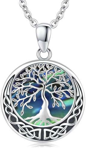 Baum des Lebens Halskette 925 Sterling Silber Baum des Lebens Anhänger Abalone Muschel Lebensbaum Kette keltische Halskette Schmuck für Frauen Mama Mädchen