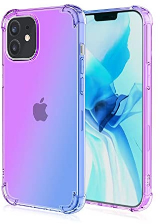 EASSGU Custodia per iPhone 12 (6.1 Inches), Cover Silicone TPU Colore Sfumato Trasparente, Custodia per Telefono Antiurto e Antigraffio - Blu Viola