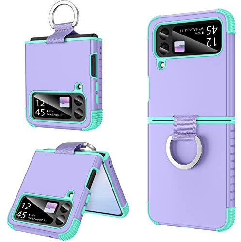 BENTOBEN for Samsung Galaxy Z Flip 3 Case, Z Flip 3 5G Case with Ring, Heavy Duty 2 in 1 Full Body Rugged Shockproof Protection Cover, Purple