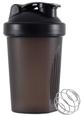 Shaker de protéines,Flacon mélangeur de 400 ml avec boule mélangeur en métal, conditionnement physique et entraînement,Mélangeur en poudre (noir)