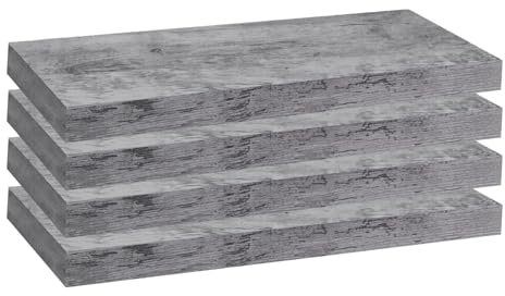 WOLTU 4X Wandregal Wandboard Bücherregal Regale für Deko Wandablagen aus MDF Holz, 4er Set Hängeregal Grau Eiche, 50x22,9x3,8cm RG9368grei-4