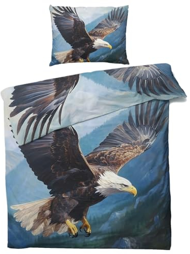 QEODAH Adler Bettwäsche 135x200 Winter - Vögel Bettbezug 135 x 200 2er Set - Wendebettwäsche & Kissenbezug 80x80 cm - Weiche Mikrofaser Bettwäsche-Sets mit Reißverschluss - Schlafzimmer Bett Deko
