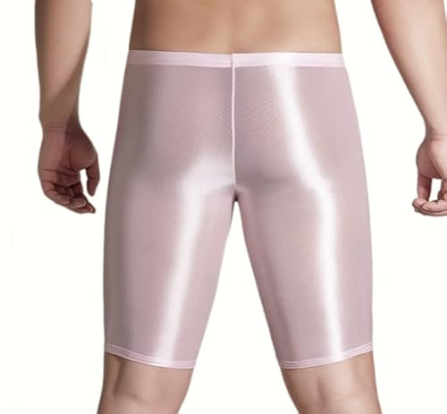 MEGAHERZ Herren Kurze Hose Sexy Transparentes Unterwäsche Strumpfhosen für Männer Eng Trainieren Fitness Boxer Unterteile (Rosa)